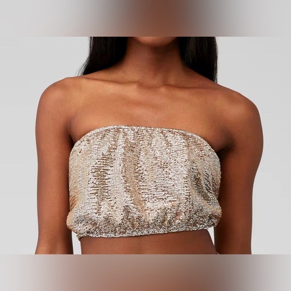 Show Me Your Mumu Micro Tube Top Champagne Silver Confetti Size S Sparkly Retro - Picture 2 of 8